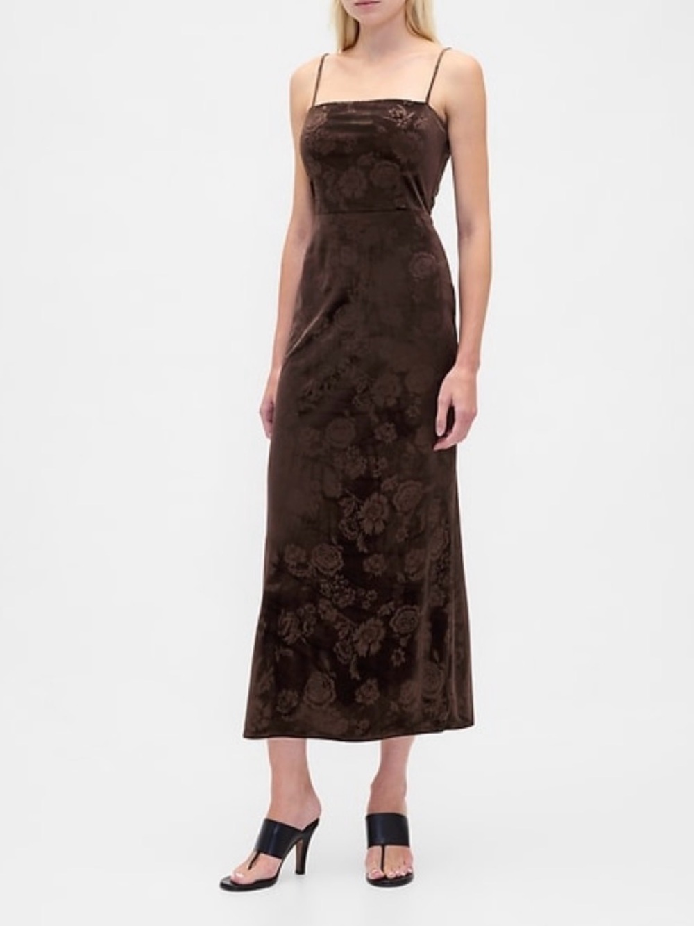 GAP Velvet Brown Floral Jacquard Slip Dress - Classic Spaghetti Strap